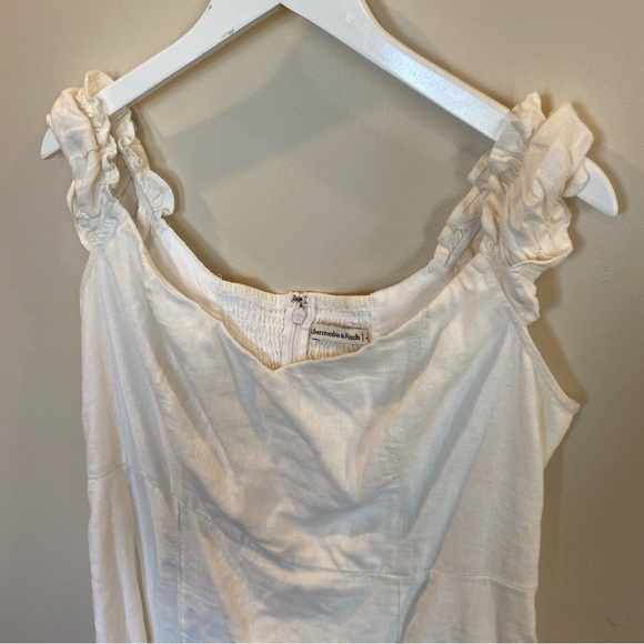 Abercrombie & Fitch Cap Sleeve Mini Dress Linen Blend Ivory Large Petite - Picture 2 of 5